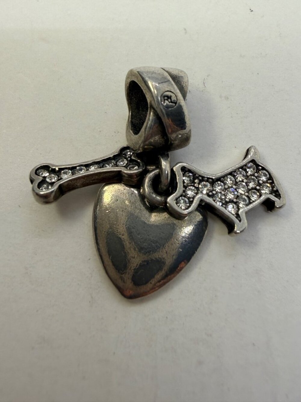 Richline 925 Sterling Silver Dog Bone Heart Triple Dangle Charm Italy RL